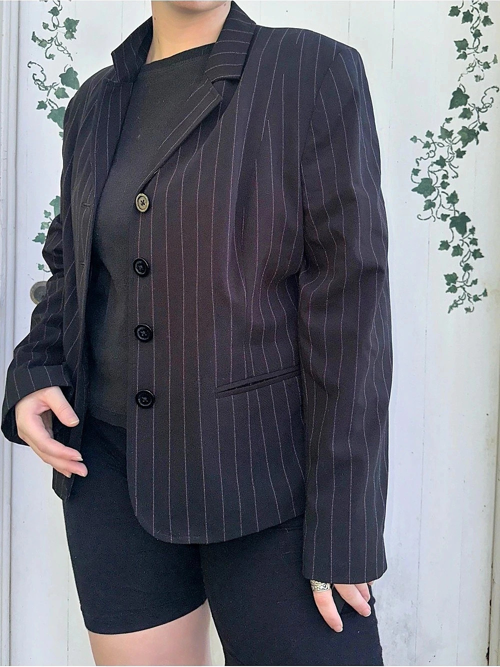 Y2K Office Siren Worthington Pink Pinstripe Blazer in Black Size 10
